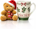 Kit de Natal com Caneca e Pelúcia de Urso com Cachecol Vermelho Presente Natalino Criativo para Família Amigos e Crianças conjunto decorativo para surpreender e deixar o Natal mais aconchegante