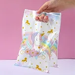 5 sacos de presente portáteis com tema de unicórnio, sacos de plástico arco-íris para lembrancinhas de festa para aniversário