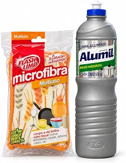 Kit Limpa Alumínio 500ml e Esponja Microfibra