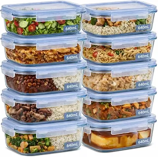 Kit 10 Potes de Vidro Borossilicato 640ml Herméticos com 4 Travas Ideal para Marmitas e Conservação de Alimentos, Vedação Total, Refratário para Forno e Freezer