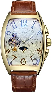 Relógio de pulso masculino automático Tonneau Moon Phase Mechanical Self Wind (preto)
