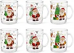 Kit 6 Canecas de Vidro Transparente Natalina Presentes do Noel 330ml - Estampas Sortidas de Natal Papai Noel para Café, Chá e Chocolate Quente