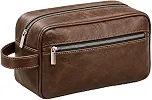 Necessaire de Viagem Couro PU Impermeável com 2 Compartimentos Alça Lateral, Marrom
