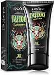 Protetor solar SADOER Tattoo FPS 30+, protetor solar tatuagem com óleo de abacate e jojoba, hidratante não oleoso com ácido hialurônico para pele e tinta vibrantes, 59 ml