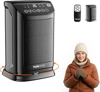 4 em 1 Ventilador de Ar Frio e Aquecedor,Termostato 10°C a 30°C, Oscilação 70° Timer 12h Controle Remoto, Aquecedor Cerâmico PTC, Proteção térmica, Pequeno para Quarto Escritório (127V)