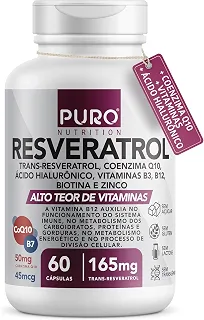 Resveratrol Trans 165 mg Puro Nutrition + Coenzima Q10, Ácido Hialurônico