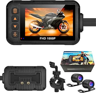 3 0in Câmera de Painel Moto Frontal e Traseira com Gravação Dupla em Alta Definição Resolução 720P 480P Pixel 3MP Vídeo Áudio 2-em-1 Universal para Motos Tela Grande IP65
