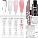 SUTOKAKA Kit Inicial De Unhas De Gel Polygel Com 4 Cores: Transparente, Branco E Rosa - Conjunto De Extensão De Unhas Polygel Com Solução Deslizante, Moldes Duplos E Ferramentas Para Manicure Em Casa