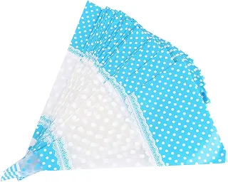 50 Sacos de Guloseimas Em Formato de Cone, Sacos de Celofane Transparentes Com Laços Dourados para Nozes, Pipoca, Milho Doce, Chocolates, Mini Biscoitos, (Azul 4 seda * 17 CM * 30 CM)