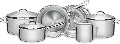Jogo de Panelas Tramontina Solar em Aço Inox com Fundo Triplo e Tampas de Inox 6 Peças