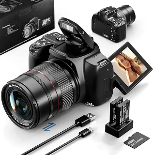 Câmera Digital 4K 72MP com Zoom Óptico 12X, Tela Flip 270° para Selfie e Vlog, WiFi, Flash Xenon, Câmera DSLR para Iniciantes e Criadores de Conteúdo