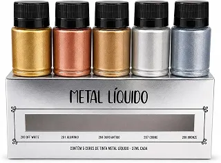 TINTA EFEITO METALIZADO - METAL LÍQUIDO - GESSO, MDF, VIDRO E CERÂMICA - 5 CORES