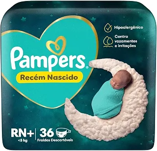 Fralda Pampers Recém Nascido Tamanho RN+ (Até 5 kg), 36 Unidades