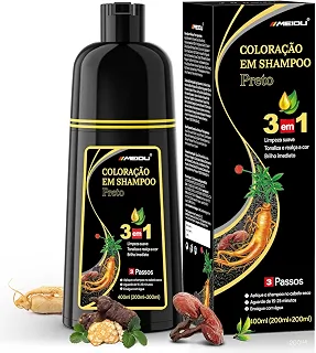 Shampoo Tonalizante Preto 3 em 1 para Cabelos Grisalhos – Shampoo que Pinta o Cabelo para Homens e Mulheres, Tinta de Cabelo com Extratos Vegetais, Cobertura de Fios Brancos por até 15 Dias, 400ml