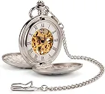 Relógio de bolso masculino com corrente | Relógio de bolso vintage com corda manual | Relógio de bolso clássico com movimento mecânico | Acessório de fantasia Steampunk da década de 1920