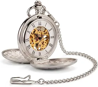 Relógio de bolso masculino com corrente | Relógio de bolso vintage com corda manual | Relógio de bolso clássico com movimento mecânico | Acessório de fantasia Steampunk da década de 1920