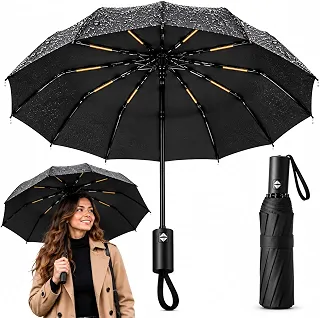 Guarda-Chuva Automático Reforçado, Dobrável e Compacto, Proteção para Chuva e Sol, Estrutura Resistente, Abertura por Botão, Portátil para Bolsa, Mochila, Carro e Viagem