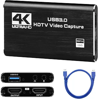 Placa de Captura HDMI 4K USB 3.0, Placa de Captura de Vídeo, Placa de Captura de Áudio e Vídeo, Dispositivo de Captura de Jogos USB 3.0, Placa de Captura para Streaming
