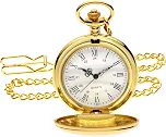 Relógio de bolso vintage liso com corrente, relógios de bolso de liga clássica para homens e mulheres, relógio de bolso de quartzo estilo anos 20, 4,5 cm de diâmetro
