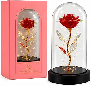 Rosa Encantada LED Cúpula – Flor Eterna, Namorada, Mãe, A Bela e a Fera