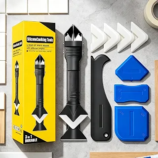 Conjunto de 9 peças de ferramentas de calafetagem de silicone, ferramenta de acabamento selante 3 em 1, raspador de remoção de rejunte, removedor de calafetagem, cola de vidro, raspador angular para