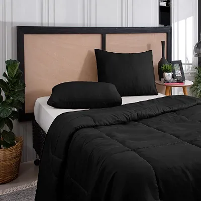Edredom Casal Queen Margarida 3 Peças | Microfibra Antialérgica Premium | Macio, Confortável e Elegante | Ideal para Todas as Estações | Noites Aconchegantes e Relaxantes (Preto)