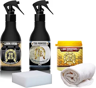 Kit Limpa Couro + Tira Manchas e Mofos + Hidrata Couro JR para Bancos Automotivos, Jaquetas, Poltronas