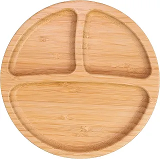 Prato Alimentação Bebê Freso Baby Introdução Alimentar Infantil BLW Bambu Biodegradável Atóxico Antibacteriano Ventosa Divisória, cor Cinza