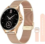 Smartwatch Feminino Relógio Inteligente com IA Chatgpt, 1.32’’ AMOLED,iOS Android, IP68 Água, Frequência Cardíaca, Monitor de Sono, 100 Esportes, 2 Pulseiras silicone e couro