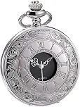 Relógio de bolso clássico de quartzo com escala de algarismos romanos e cinto de corrente, Prata, 1 Count (Pack of 1), Clássico