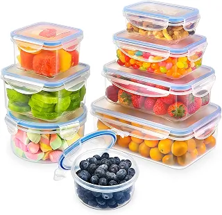 YASHE Potes Herméticos para Alimentos 16 Peças (8 Potes + 8 Tampas) – Plástico BPA Free, Empilháveis, Micro-ondas e Freezer