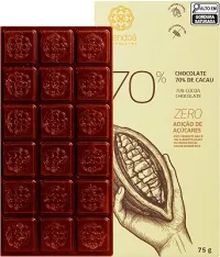 Mendoá, Barra de chocolate premium 70% de cacau, Zero Açúcar, Clássico, 75 gramas