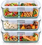 Kit 3 Potes de Vidro 1040ml com Divisórias e Tampa Hermética, Marmita de Vidro com 2 Compartimentos, Potes para Alimentos, Refeições, Marmitas, Organização e Armazenamento na Cozinha