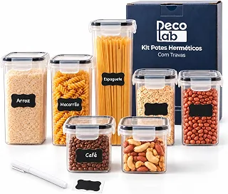 Decolab Kit 7 Potes Herméticos BPA Free para Mantimentos Transparente