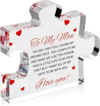 VELENTI Presentes de Dia dos Namorados para ele - To My Man Quebra-cabeça bloco de acrílico gravado 8,5 x 7 cm - Presente de aniversário para marido - Presentes de aniversário de noivo, presentes de