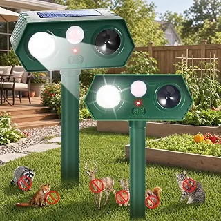 Repelente Solar Kit 2 Uni Ultrassônico Espanta Animais com sensor de movimento e luz intermitente e Pragas Ratos Gambás Pombos Escorpiões Cobra Jardim Quintal Casa