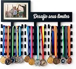 Porta Medalhas MDF Preto Desafie Seus Limites com Porta Foto 10x15 Suporte Parede 32 Medalhas Corrida Maratona Esportes - MAMU