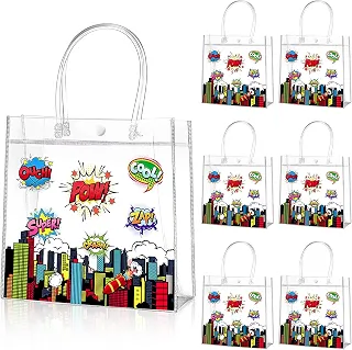 Aliceset 20 peças de sacos de lembrancinhas transparentes para heróis com alças para festa de herói, sacos de presente de plástico para meninos, meninas, aniversário, crianças, sala de aula,