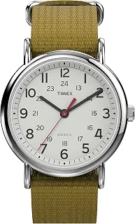 Weekender 38mm Unisex Analog Watch | INDIGLO Backlight | Adjustable Durable Nylon Fabric Slip Through Strap | 24 Hour Time