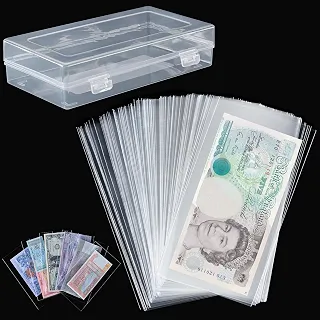 100 peças de capas para moedas - porta-dólar transparente com caixa de armazenamento protetor de cédulas para suprimentos de coleção de selos de notas de papel-moeda