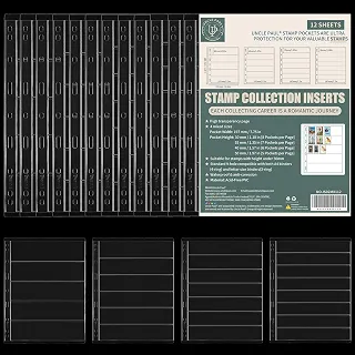 Inserções para coleção de selos – Álbum de selos de colecionador, 12 folhas com 4 tamanhos mistos, lado único para kit de fichário de coleção de selos IS02MX112