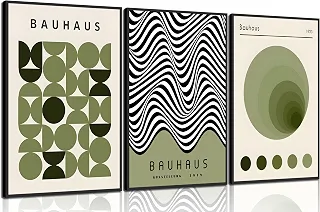 Arte de parede verde Bauhaus, decoração de parede geométrica de meados do