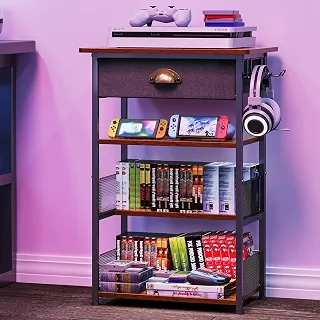 Hongtamoya Suporte de mídia AV de 4 camadas com gaveta, prateleira de console de videogame com 2 ganchos, torre de rack de áudio perfeita para/Xbox/PS5/Switch/Consoles de jogos/DVD Player/projetor/Sky
