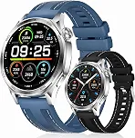Smartwatch Relógio Inteligente com IA ChatGPT, 1.43’’ AMOLED, iOS Android, 3ATM À Prova d’Água, Monitor de Frequência Cardíaca e Sono, 100 Esportes, Inclui 2 Pulseiras (Grafite + azul)