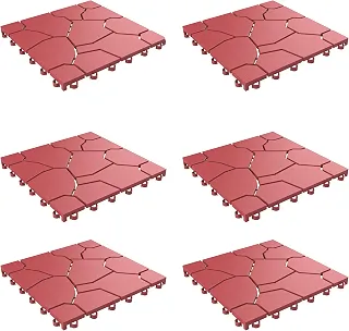 Pure Garden Pacote com 6 azulejos de polipropileno interligados para terraço - piso externo resistente ao clima para varanda, varanda e garagem (Bridk Red)