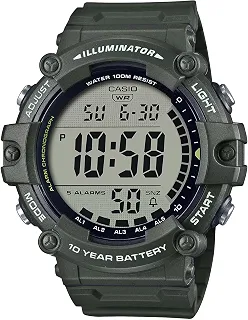 Relógio Masculino Casio Série Illuminator AE1500WH, Digital, Bateria para 10 Anos, Retroiluminação por LED, 5 Alarmes, Cronômetro de 1/100 Segundo