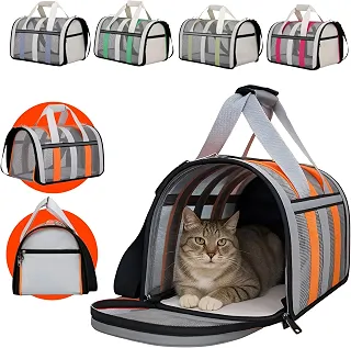 Bolsa de Transporte Pet para Gatos e Cães Pequenos Animais, Design Listrado, Com Alças, Portátil, Respirável (FEMEA)