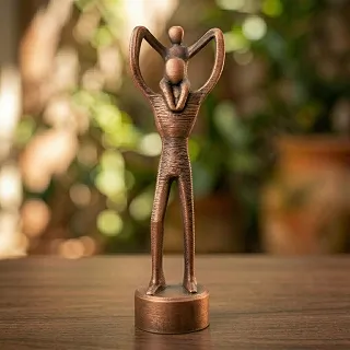 Estátua Pai e Filho 3D 15 cm Escultura Decorativa, Presente dos Pais (Cobre)