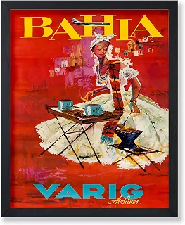 Poster Master Pôster de viagem vintage - Impressão de turismo retrô - Bahia, Brasil, Mulher Cozinhando, Companhia Aérea, Publicidade - Arte de parede sem moldura 20 x 25 cm - Presente para artista,