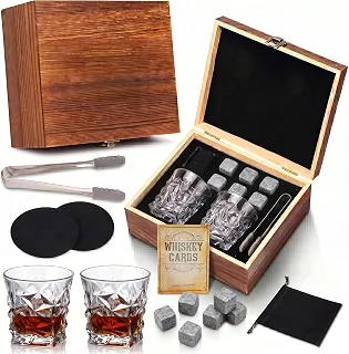 Kit Whisky com Taças de Cristal e Pedras de Gelo, Kit Whisky Presente para Homem, Conjunto Premium para Degustação de Bebidas, Acessórios para Whisky com Caixa de Presente